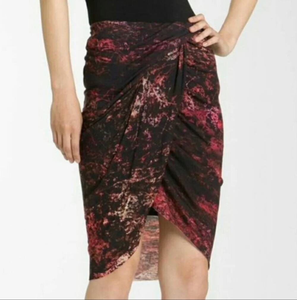 Helmut Lang Wool Blend Midnight Floral Jersey Draped Skirt • Whimsygoth • Sz M